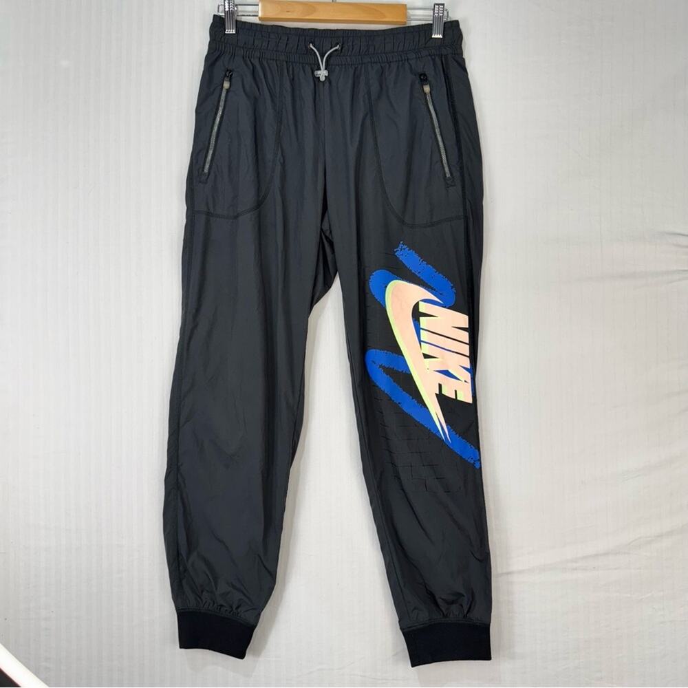 Nike Sportswear Black & Neon Retro Print Swoosh Track Pants Women’s Size Medium